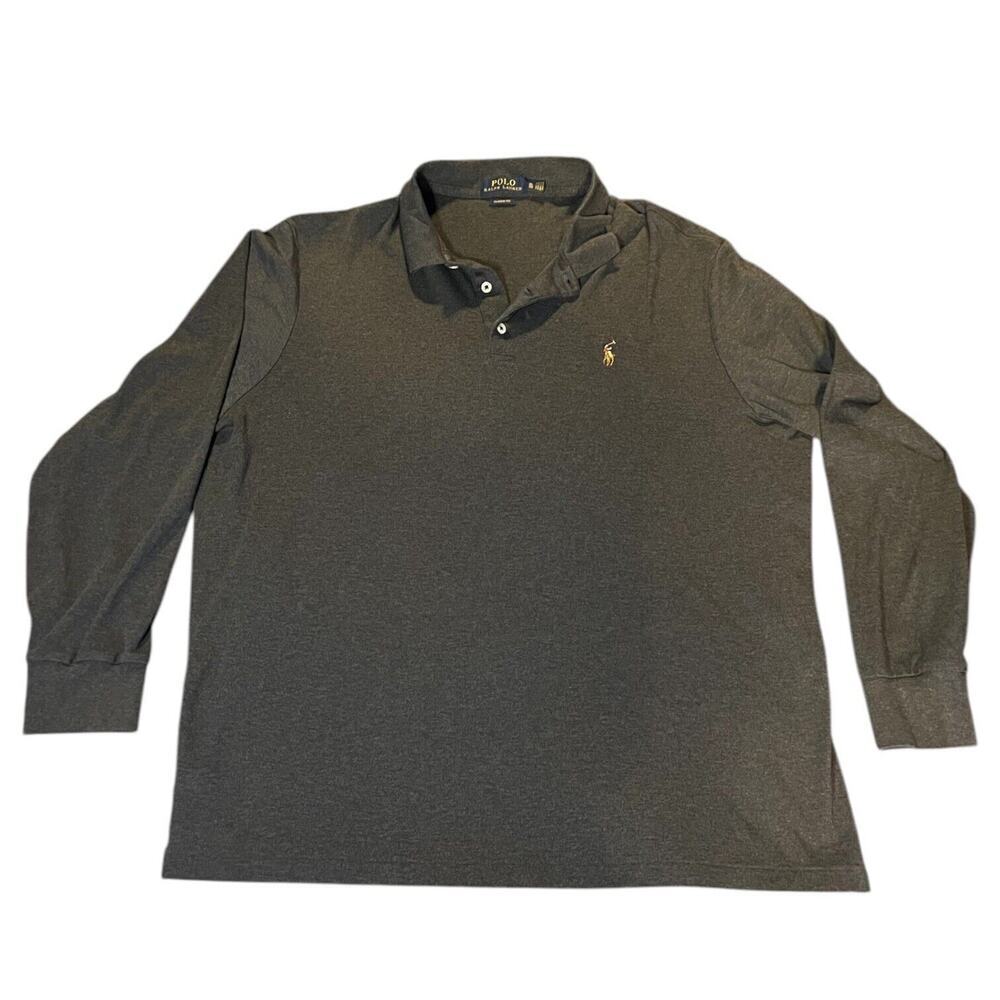Polo Ralph Lauren‎ Mens Long Sleeve Polo Shirt XL Flesh Pony Classic Fit Gray